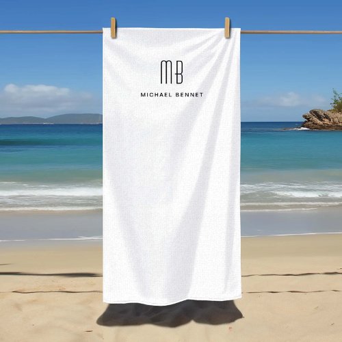 Elegant Black and White Monogrammed Beach Towel