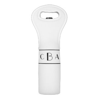 Elegant Black and White Monogrammed Wine Bag