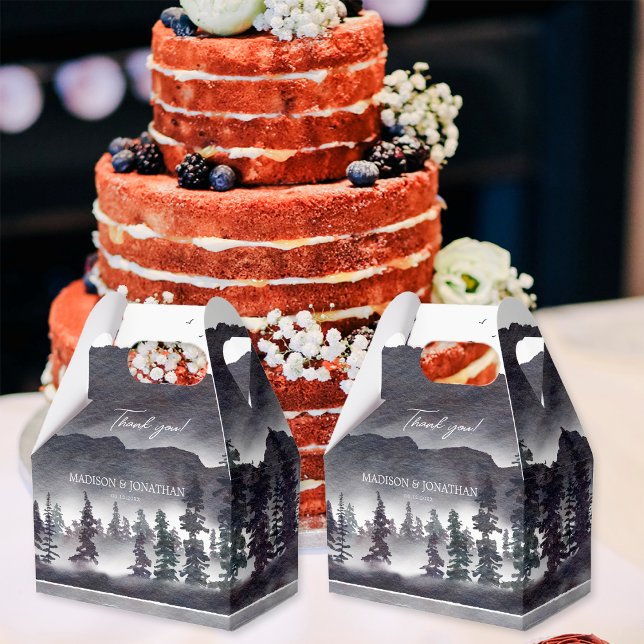 Elegant Black and White Mountains Forest Wedding Favor Boxes (Creator Uploaded)