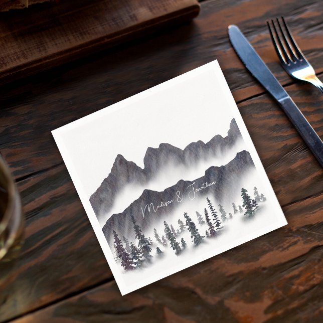 Elegant Black and White Mountains Rustic Forest Napkins (Creator Uploaded)
