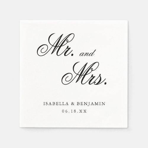 Elegant Black and White Mr and Mrs Wedding Napkins