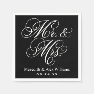 Elegant Black and White Mr Mrs Wedding Napkins