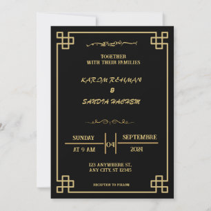 Elegant Black and White Muslim Wedding Invitation