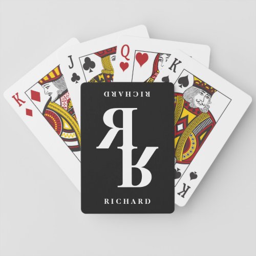 Elegant black and white name initial monogram playing cards
