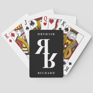 Elegant black and white name initial monogram poker cards