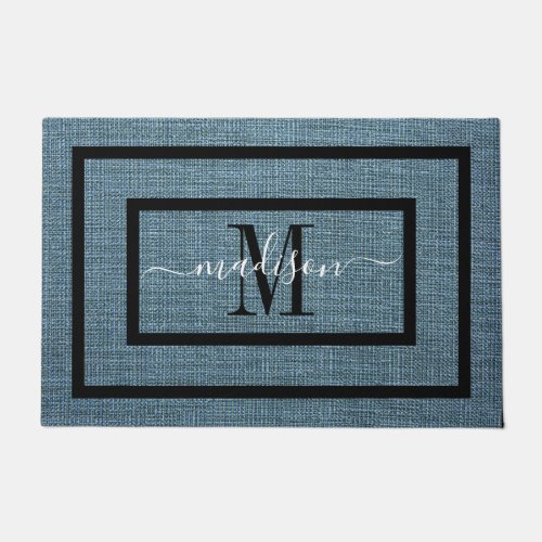  Elegant black and white name monogram door mat