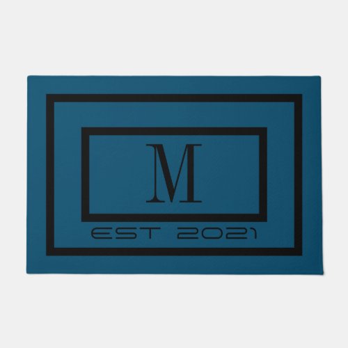  Elegant black and white name monogram door mat