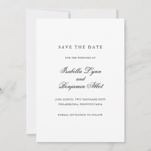Elegant Black and White Non Photo Formal Wedding Save The Date