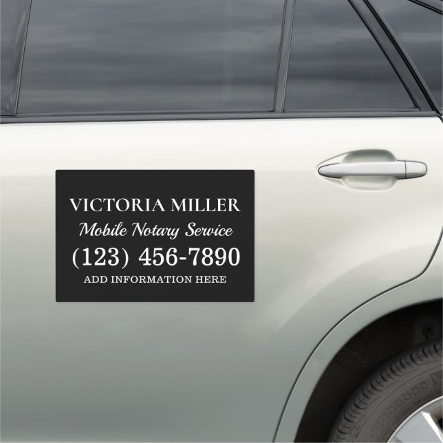 Elegant Black and White Notary Service Custom Car Magnet (In Situ)