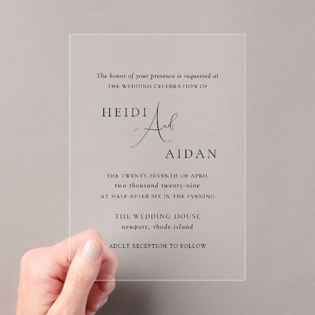 Elegant Black and White Old Money Wedding Acrylic Invitations (Insitu (Handheld))