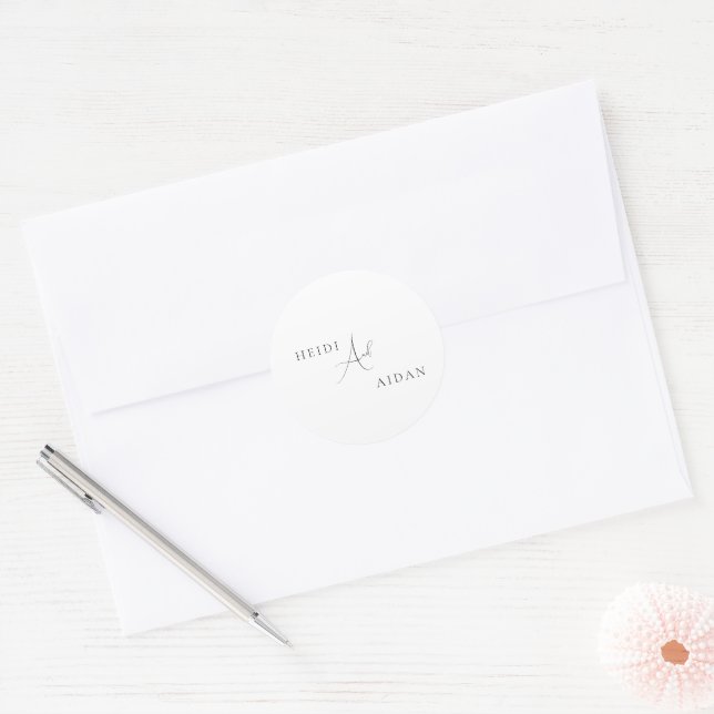 Elegant Black and White Old Money Wedding Classic Round Sticker (Envelope)