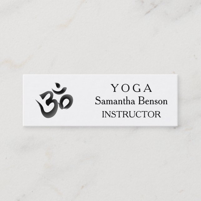 Elegant Black and White OM Symbol Yoga Instructor Mini Business Card (Front)