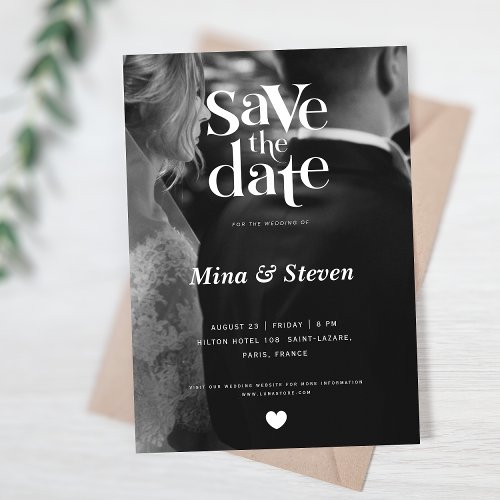 Elegant Black and white one photo wedding  Save The Date