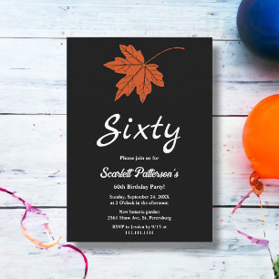 Elegant Black And White Orange Fall 60th Birthday Invitation