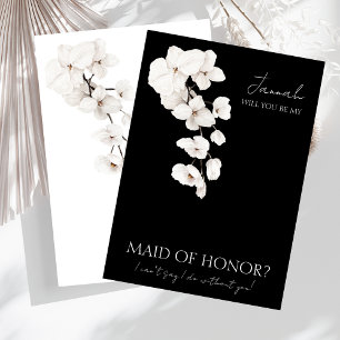 Elegant Black and White Orchid Maid of Honor Invitation