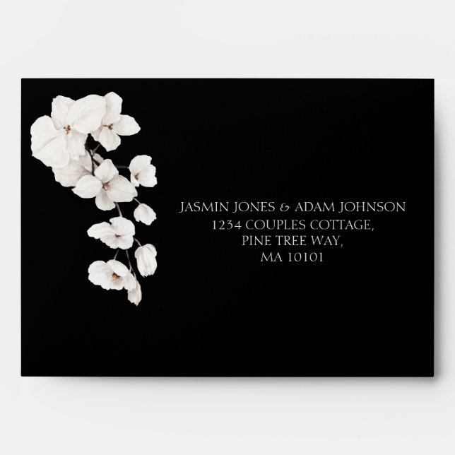Elegant Black and White Orchid Wedding Envelope (Front)