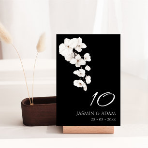 Elegant Black and White Orchid Wedding Table Number