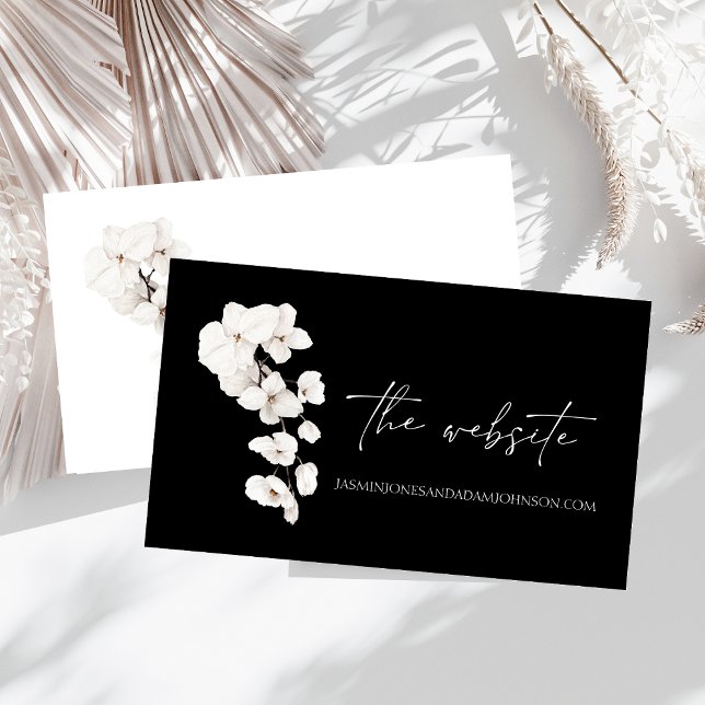 Elegant Black and White Orchid Wedding Website Enclosure Card (Modern Black and White Orchids Flowers Wedding Website Enclosure Cards)