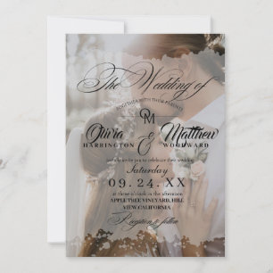 Elegant Black and white Overlay 2 Photo Wedding Invitation