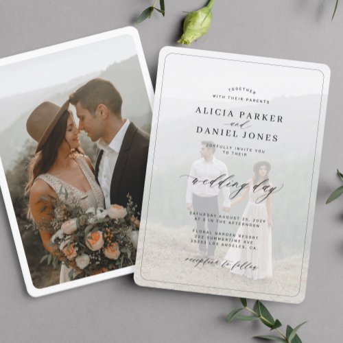 Elegant black and white overlay photo wedding invitation