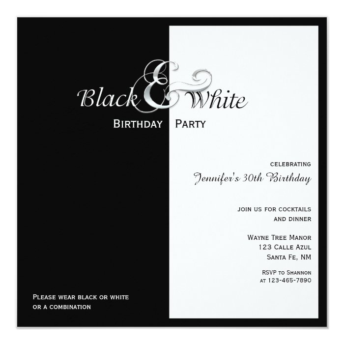 Elegant Black and White Party Card | Zazzle