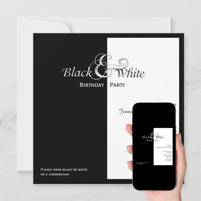 Elegant Black and White Party Invitation Zazzle
