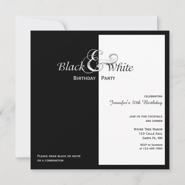 Elegant Black and White Party Invitation (Front)