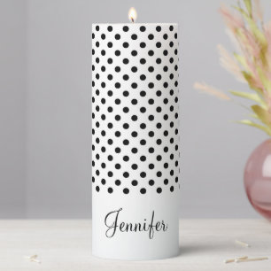 Elegant Black And White Pattern Custom Name Pillar Candle