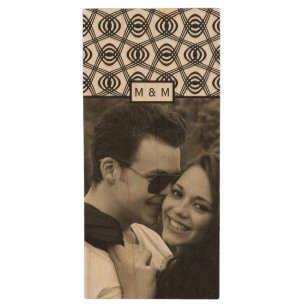 Elegant Black and White Pattern Custom Photo Wood Flash Drive