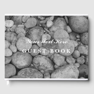 Elegant black and white pebble stone photo  guest book