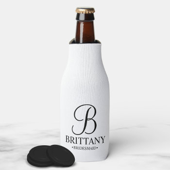 Elegant Black And White Personalized Bridesmaid Bottle Cooler by manadesignco at Zazzle