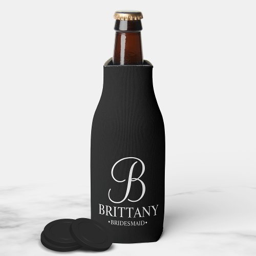 Elegant Black and White Personalized Bridesmaid Bottle Cooler