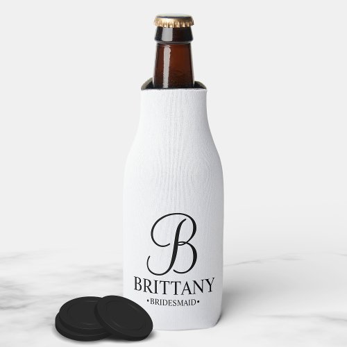 Elegant Black and White Personalized Bridesmaid Bottle Cooler