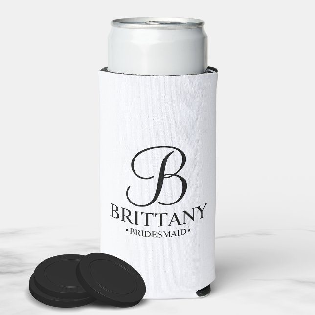 Elegant Black and White Personalized Bridesmaid Ca Seltzer Can Cooler (Creator Uploaded)