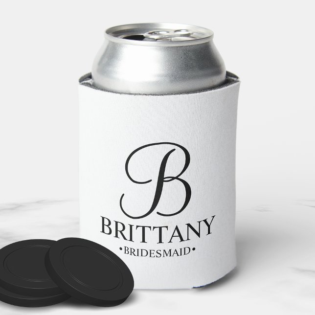 Elegant Black and White Personalized Bridesmaid Can Cooler (Creator Uploaded)