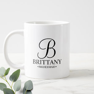 Elegant Black and White Personalized Bridesmaid Co Giant Coffee Mug