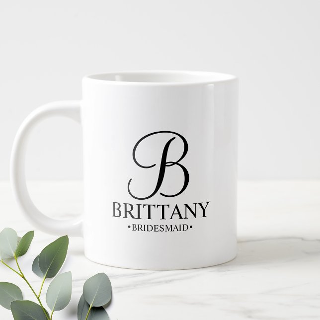 Elegant Black and White Personalized Bridesmaid Co Giant Coffee Mug (Creator Uploaded)