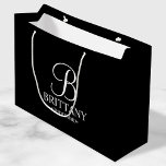 Elegant Black and White Personalized Bridesmaid Large Gift Bag<br><div class="desc">Elegant Black and White Personalized Bridesmaid Gifts
featuring personalized monogram in elegant calligraphy font style with bridesmaid's name and title in classic serif font style.

Also perfect for Maid of Honor,  Flower Girl,  Mother of the Bride and more.</div>