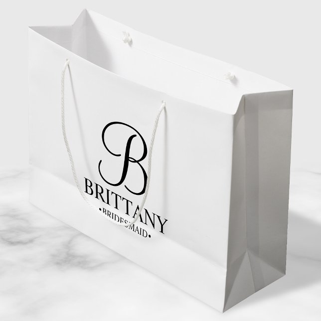 Elegant Black and White Personalized Bridesmaid Large Gift Bag (Creator Uploaded)