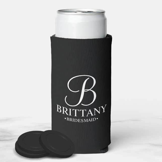 Elegant Black and White Personalized Bridesmaid Seltzer Can Cooler (Creator Uploaded)
