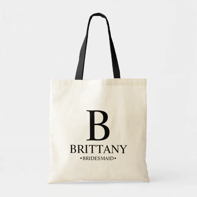 Elegant Black and White Personalized Bridesmaid To Tote Bag | Zazzle