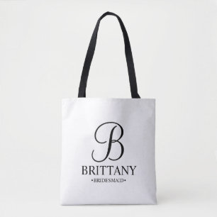 Elegant Black and White Personalized Bridesmaid Tote Bag