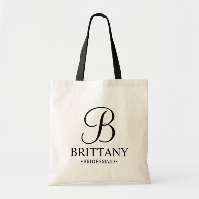 Elegant Black and White Personalized Bridesmaid Tote Bag (Front)