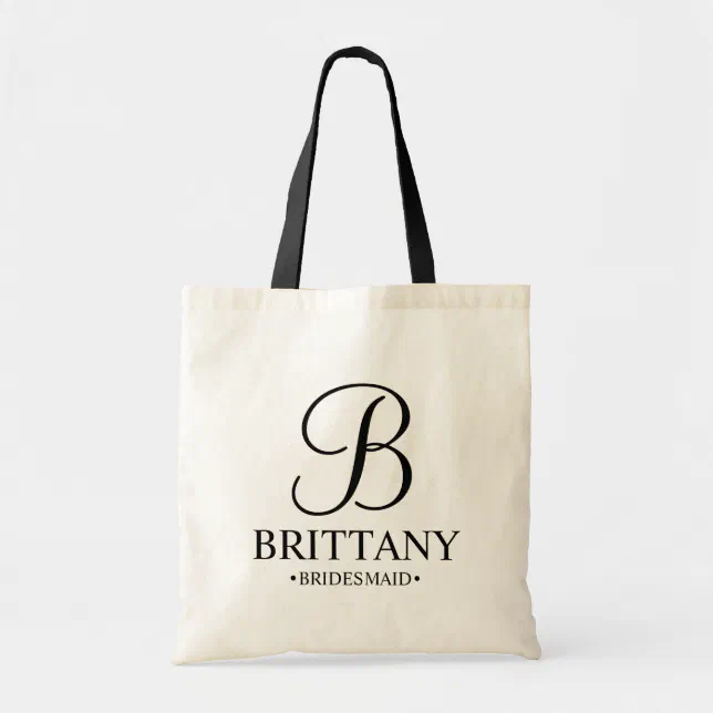 Elegant Black and White Personalized Bridesmaid Tote Bag | Zazzle