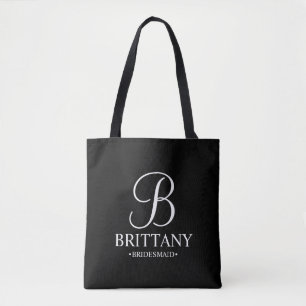 Elegant Black and White Personalized Bridesmaid Tote Bag