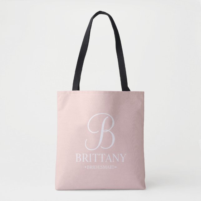 Elegant Black and White Personalized Bridesmaid Tote Bag (Front)