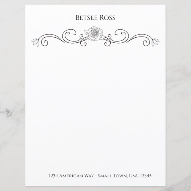 Elegant Black and White Personalized Stationery (Front)