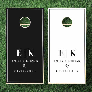 Elegant Black And White Personalized Wedding Cornhole Set