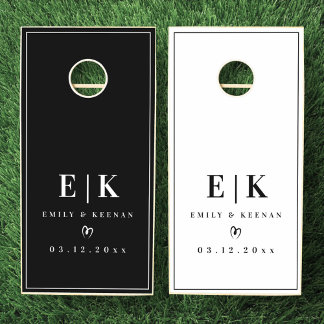 Elegant Black And White Personalized Wedding Cornhole Set