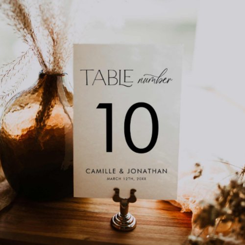 Elegant Black and White Personalized Wedding Table Number